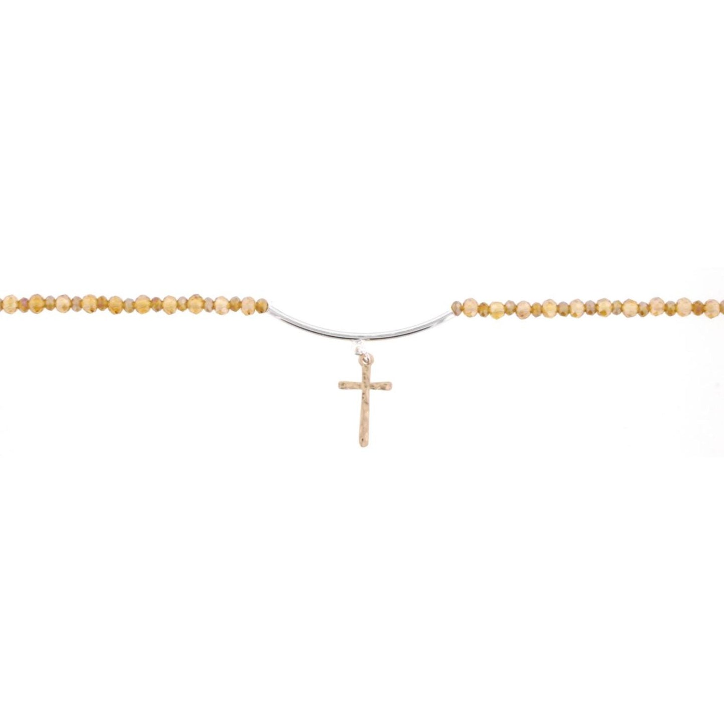 14" Topaz Choker Necklace with Silver Bar & Gold Cross, 3" Ext