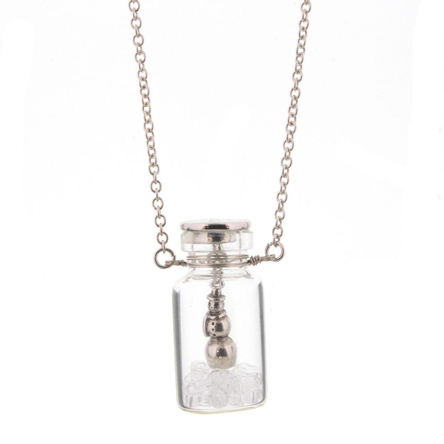 14" Kids Snowman in Bottle Necklace with Clear Beads, 2" Ext