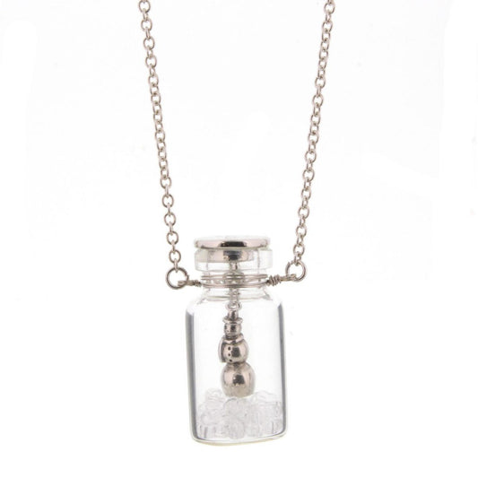 14" Kids Snowman in Bottle Necklace with Clear Beads, 2" Ext