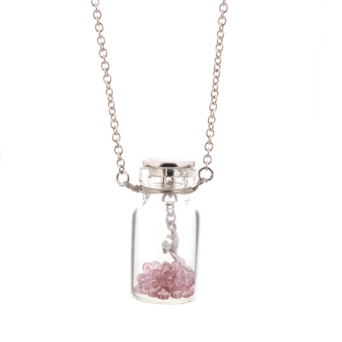 14" Kids Unicorn in Bottle Necklace with Purple Beads, 2" Ext