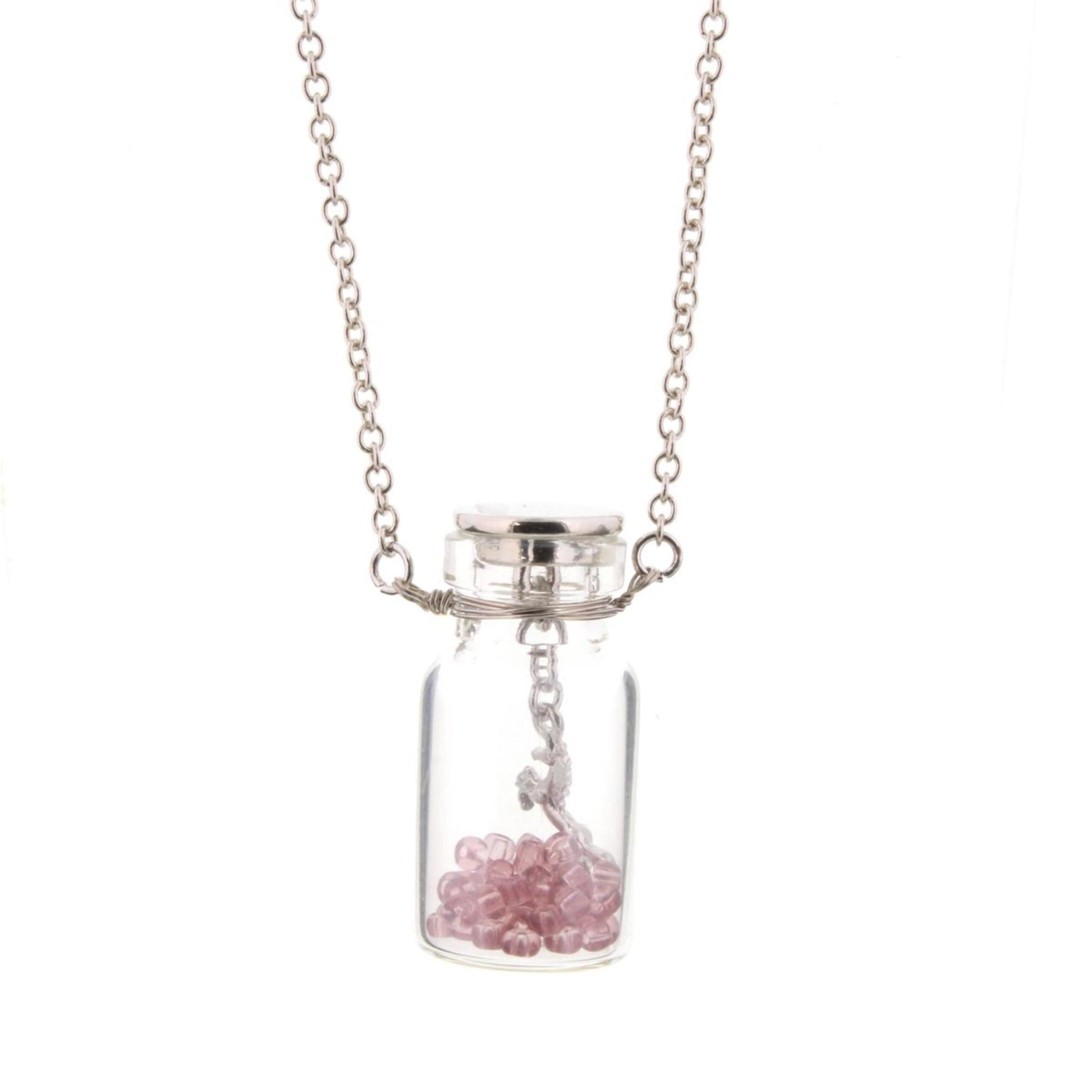 14" Kids Unicorn in Bottle Necklace with Purple Beads, 2" Ext