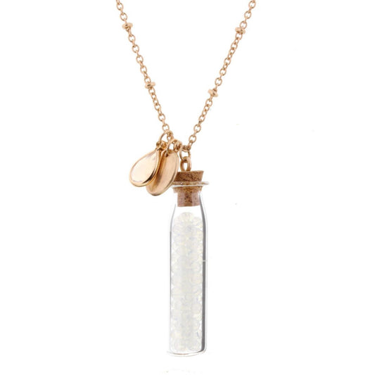 30" Necklace with Crystal Bead Filled Bottle, 3" Ext