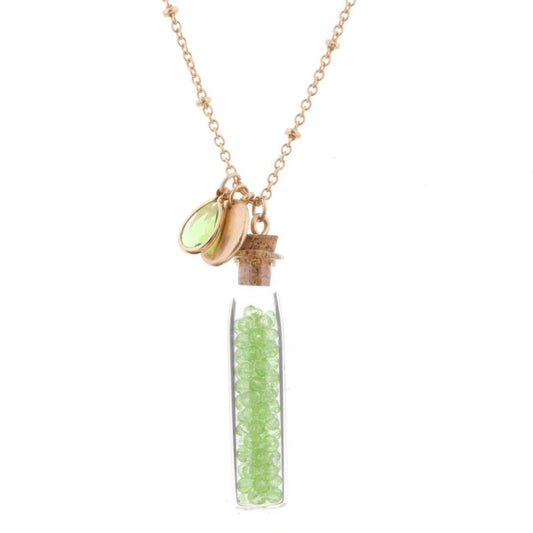 30" Necklace with Peridot Bead Filled Bottle, 3" Ext