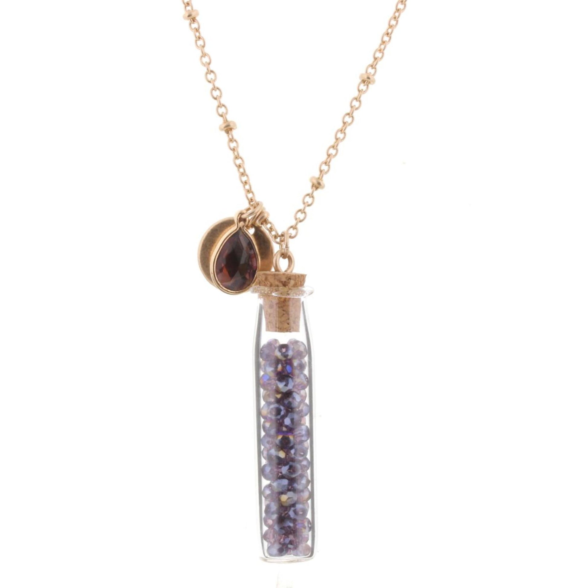 30" Necklace with Amethyst Bead Filled Bottle, 3" Ext