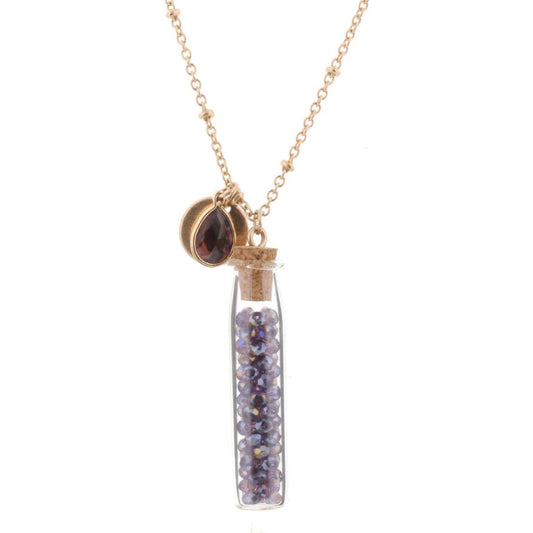 30" Necklace with Amethyst Bead Filled Bottle, 3" Ext