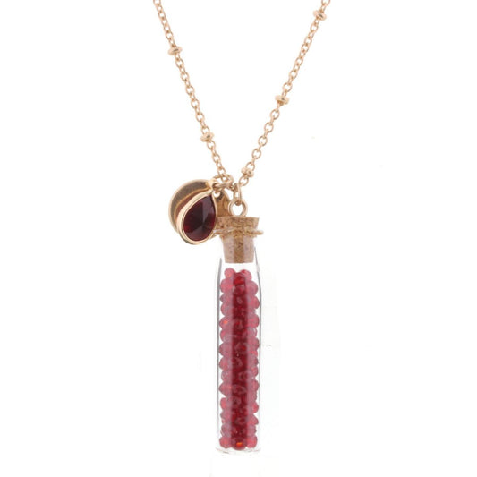30" Necklace with Garnet Bead Filled Bottle, 3" Ext