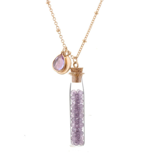 30" Necklace with Light Amethyst Bead Filled Bottle,3" Ext