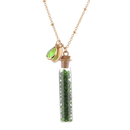 30" Necklace with Emerald Bead Filled Bottle, 3" Ext