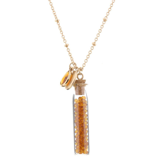 30" Necklace with Topaz Bead Filled Bottle, 3" Ext