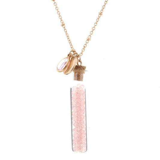 30" Necklace with Rose Quartz Bead Filled Bottle, 3" Ext