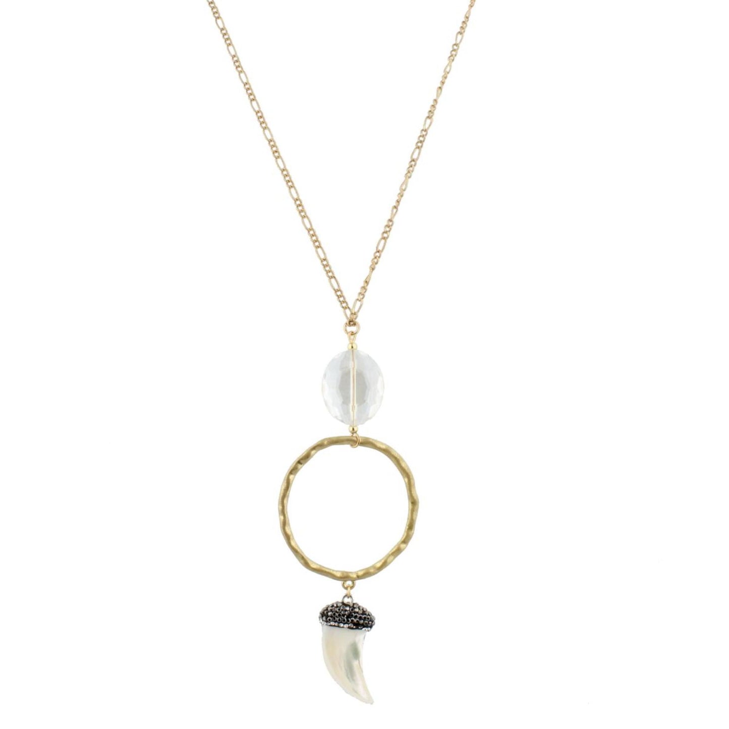 32" Chain Necklace with Hammered Gold Oval, Free Form Pearl Cross, 3" Ext