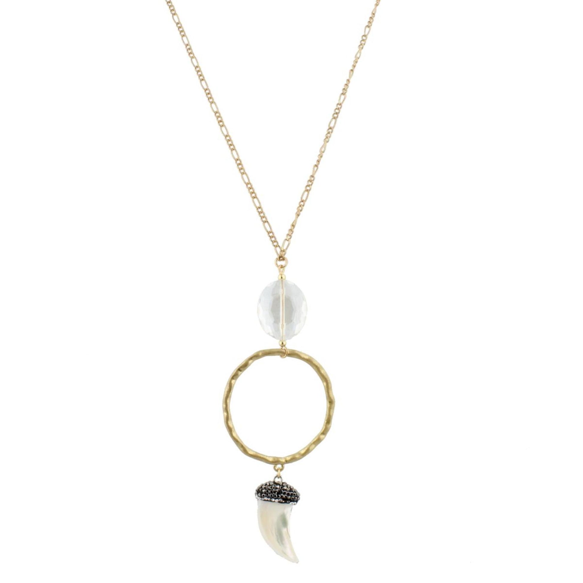 32" Chain Necklace with Hammered Gold Oval, Free Form Pearl Cross, 3" Ext