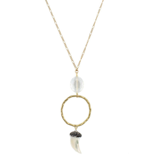 32" Chain Necklace with Hammered Gold Oval, Free Form Pearl Cross, 3" Ext