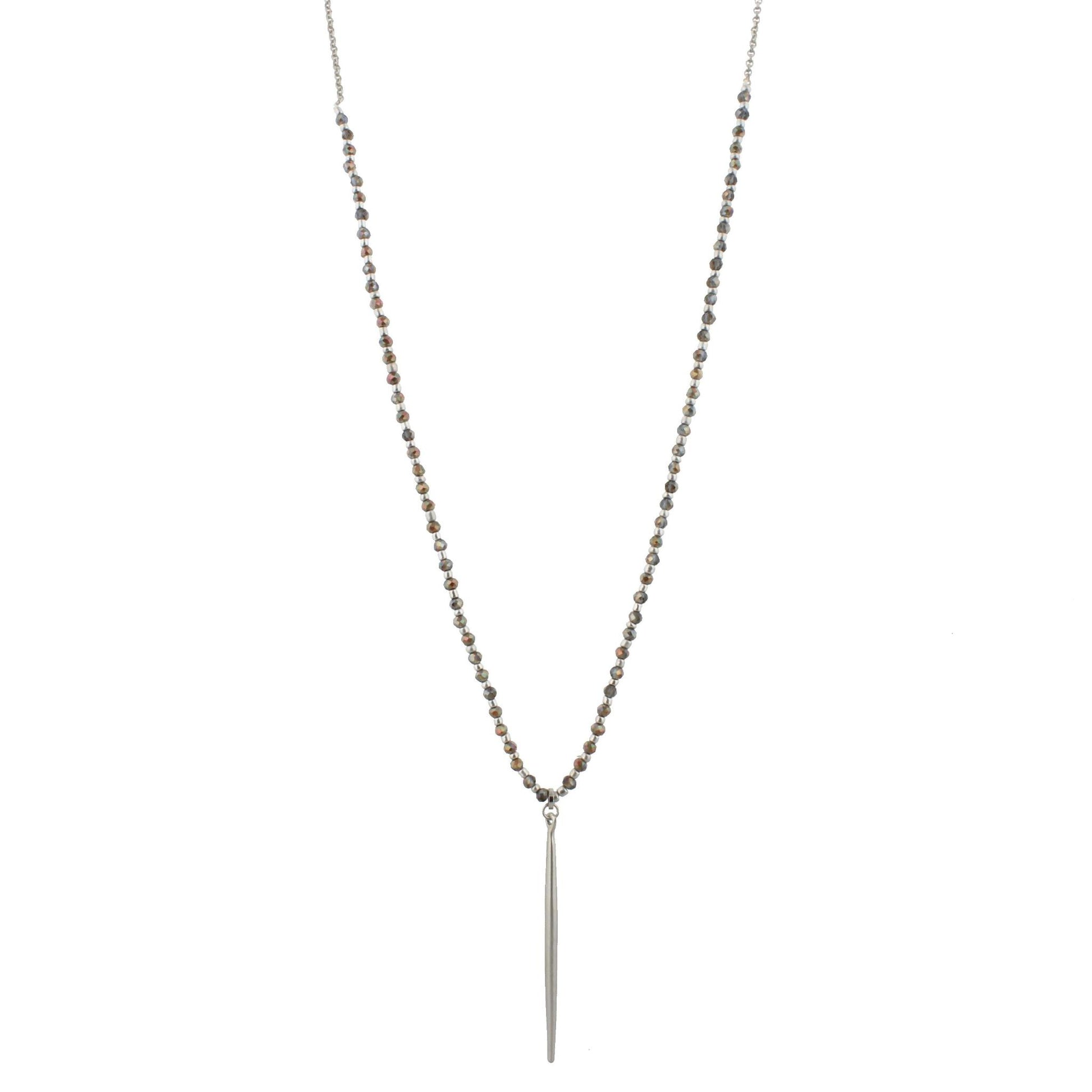 30" 1/3 AB Black Diamond Beaded Necklace with Silver Spear, 3" Ext