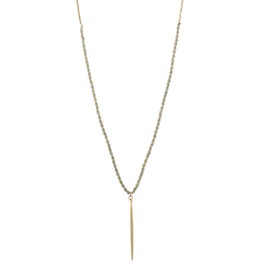 30" 1/3 Green Beaded Necklace with Gold Spear, 3" Ext