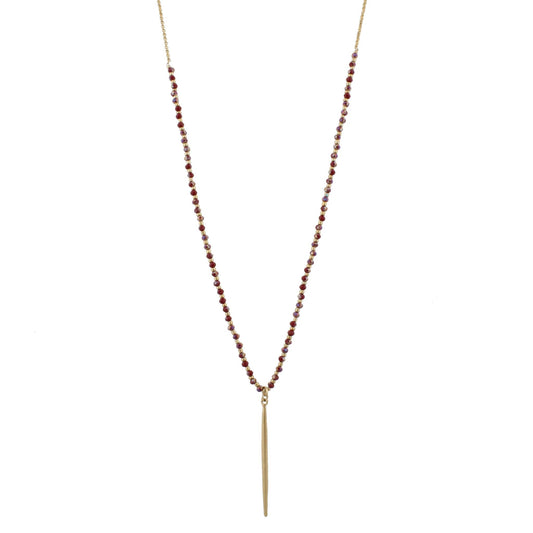 30" 1/3 Wine Beaded Necklace with Gold Spear, 3" Ext