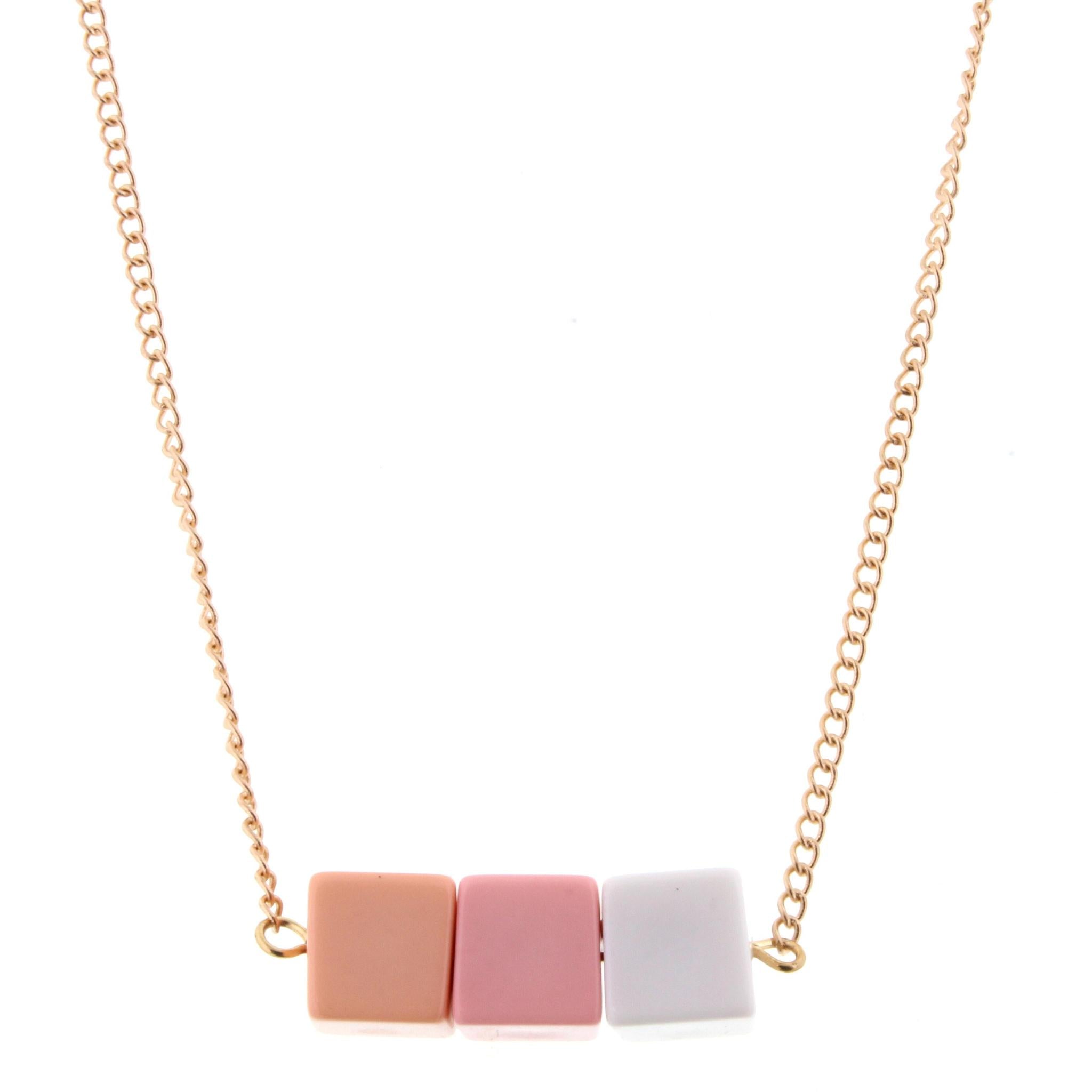 14" Kids Gold Chain Necklace with Peach, Light Pink and White Color Blocks, 3" Ext
