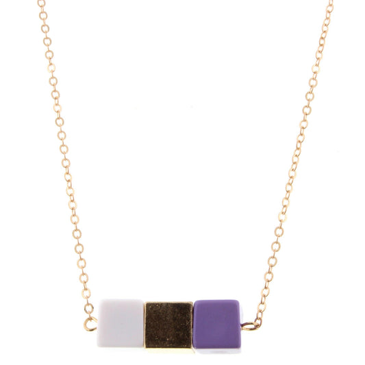14" Kids Gold Chain Necklace with White, Gold and Purple Color Blocks, 3" Ext