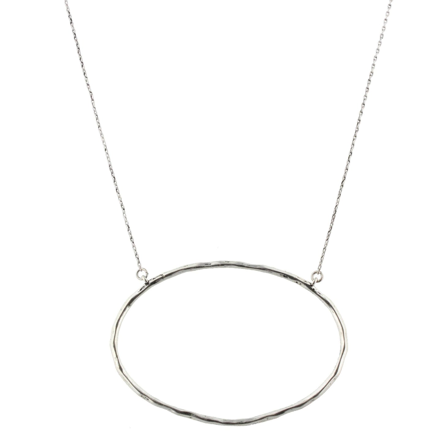 16" Silver Chain Necklace with Large Delicate Silver Oval, 3" Ext
