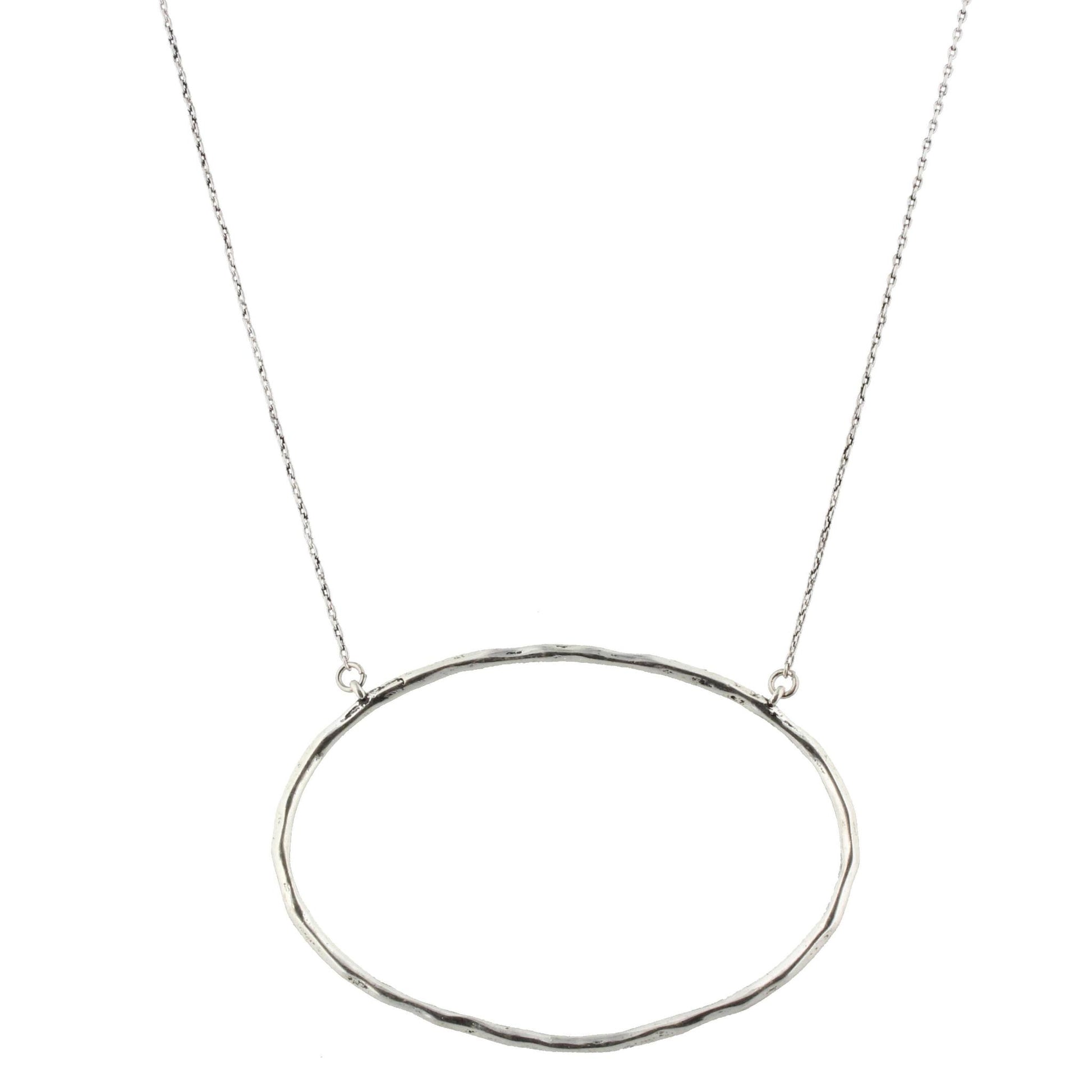 16" Silver Chain Necklace with Large Delicate Silver Oval, 3" Ext