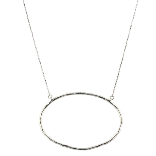 16" Silver Chain Necklace with Large Delicate Silver Oval, 3" Ext