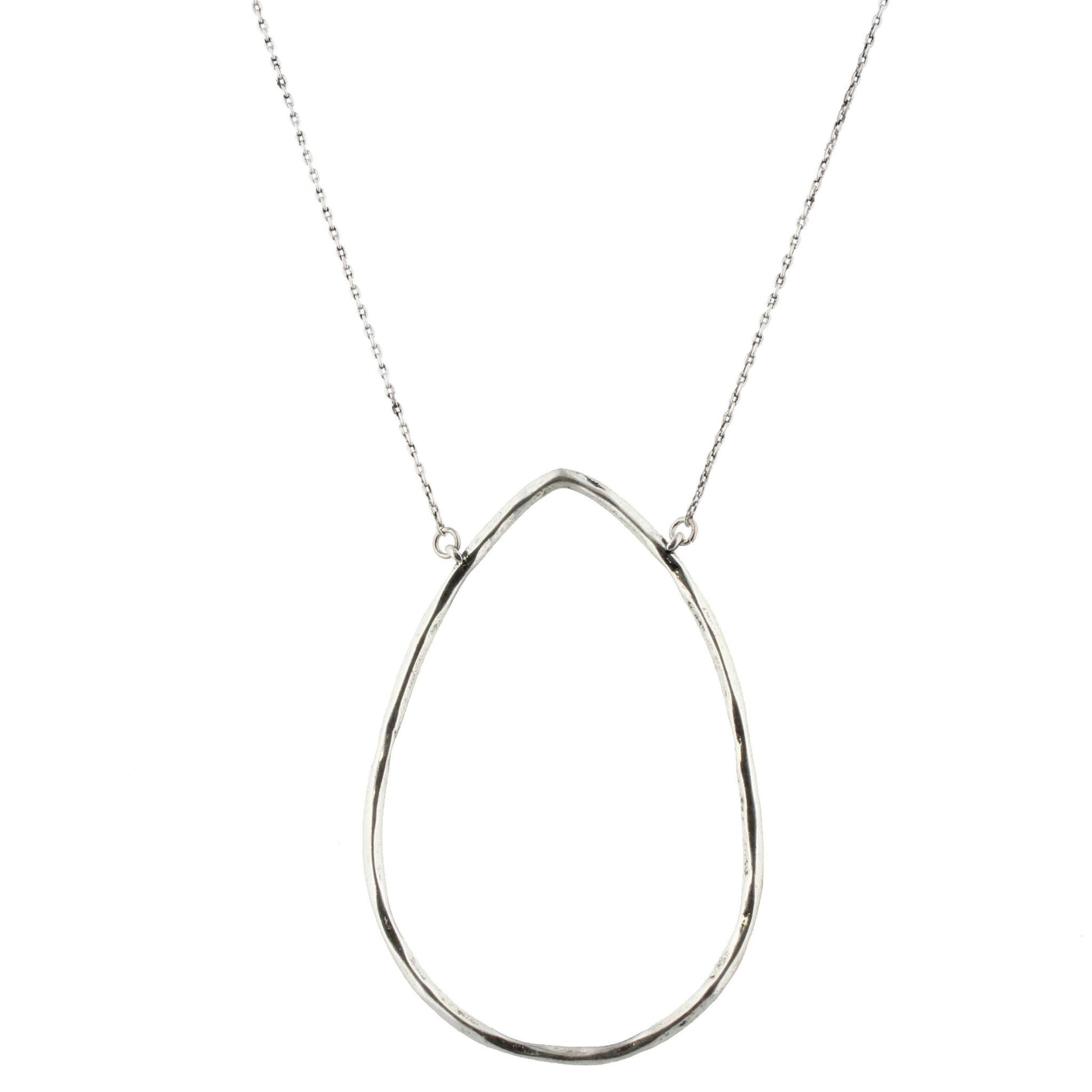 16" Silver Chain Necklace with Large Delicate Silver Teardrop, 3" Ext