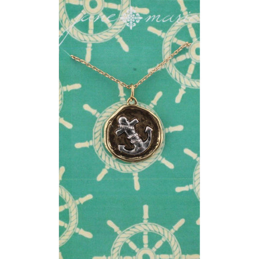16" Gold Chain Necklace with 2-Tone Anchor Disk