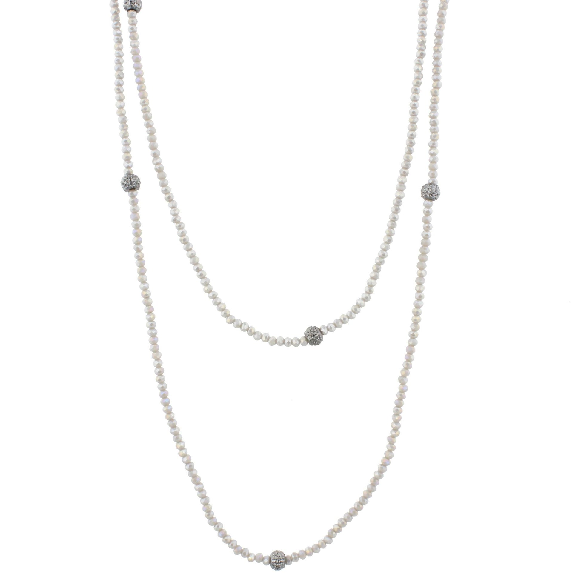60" Grey Beaded Necklace with Pave Station, 3" Ext