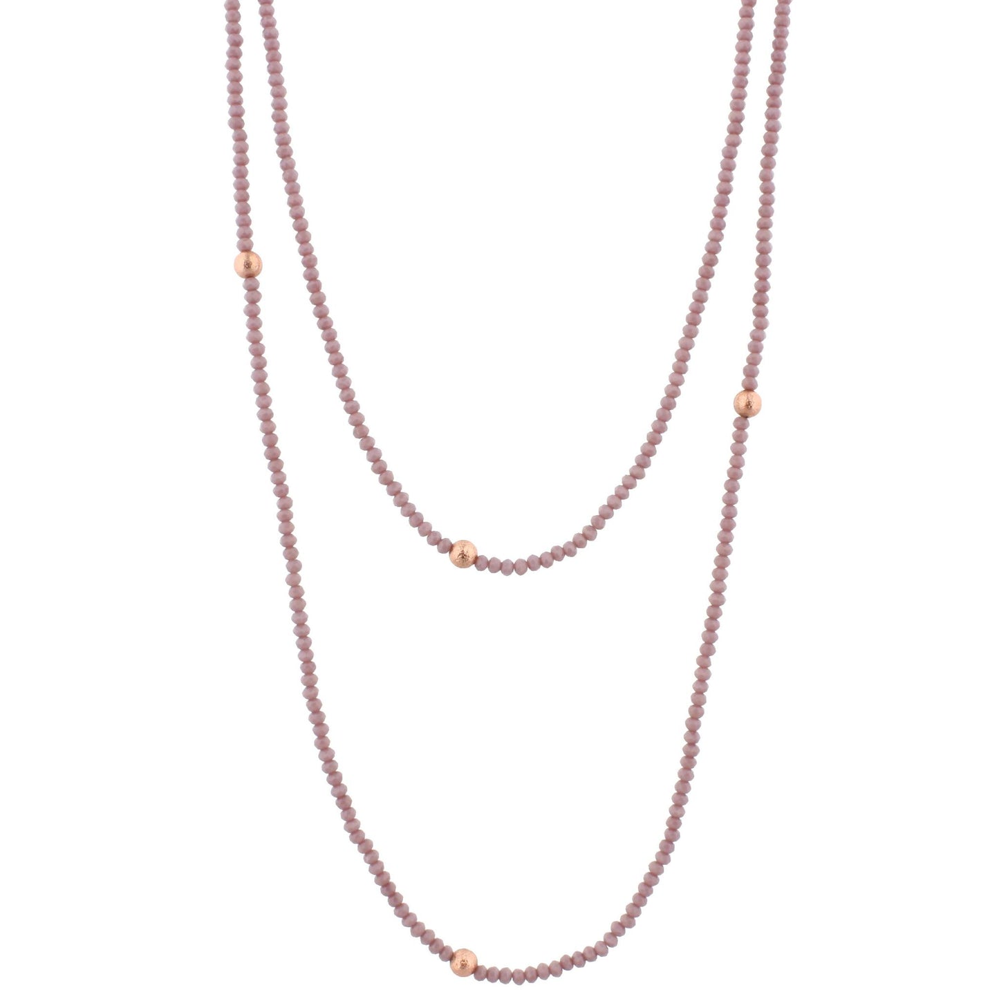 60" Lavender Beaded Necklace with Rose Gold Stations, 3" Ext