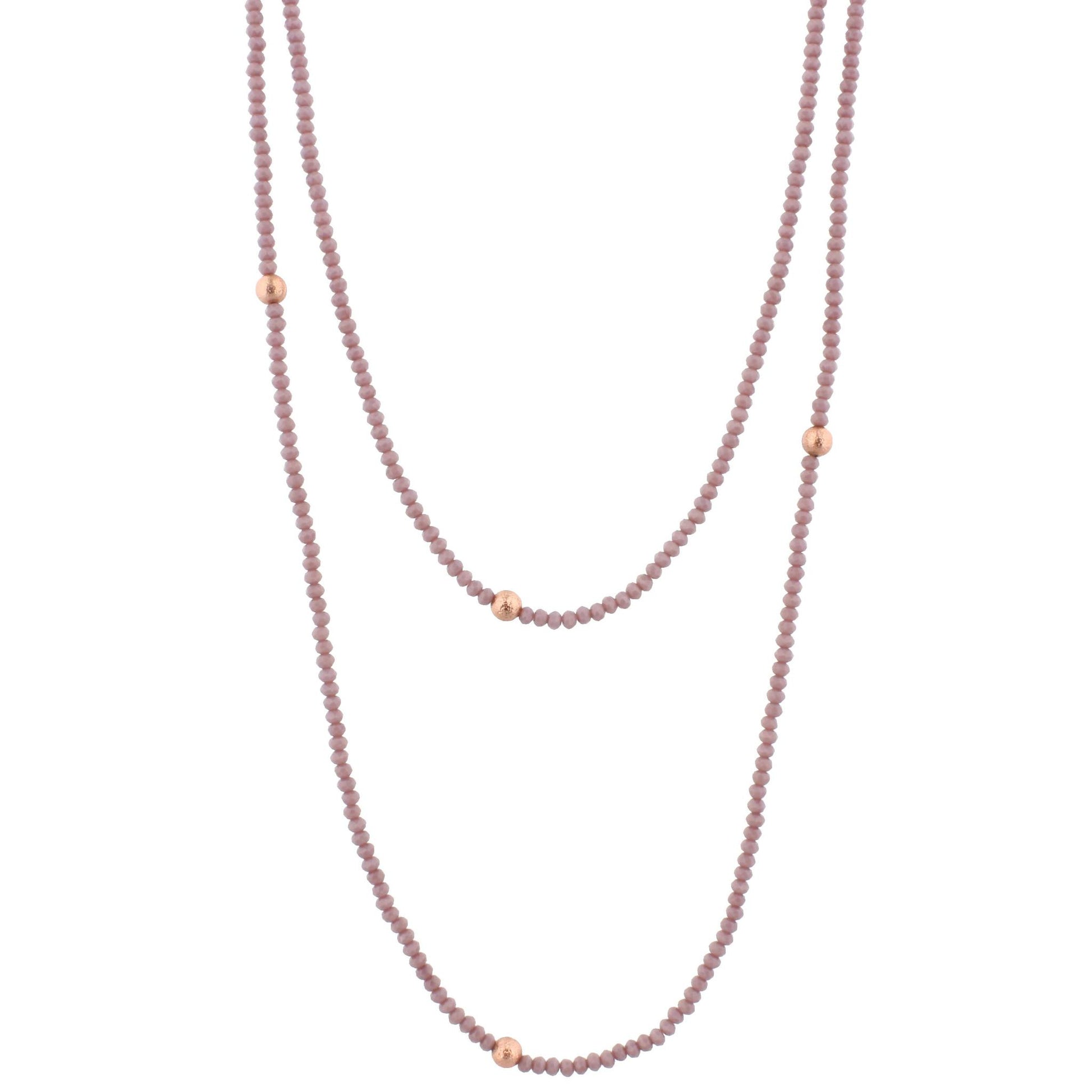 60" Lavender Beaded Necklace with Rose Gold Stations, 3" Ext