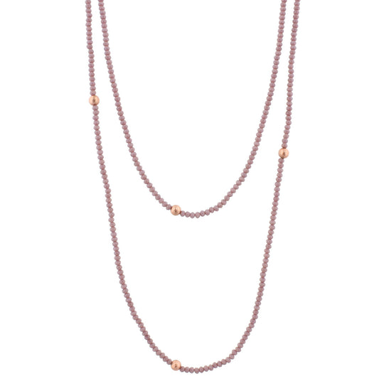 60" Lavender Beaded Necklace with Rose Gold Stations, 3" Ext