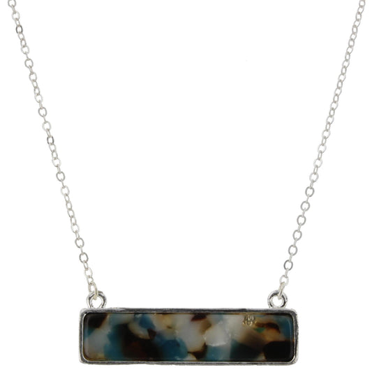 16" Silver Chain Necklace with Brown/Turqouise/White & Multi Double Sided Resin Rectangle, 3" Ext