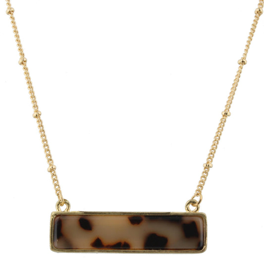 16" Gold Chain Necklace with Leopard & Jet Marbled Double Sided Resin Rectangle, 3" Ext