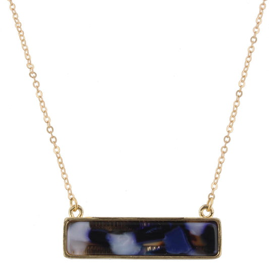 16" Gold Chain Necklace with Leopard & Navy Marbled Double Sided Resin Rectangle, 3" Ext