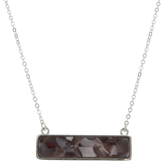16" Silver Chain Necklace with Multi & Grey Marble Double Sided Resin Rectangle, 3" Ext