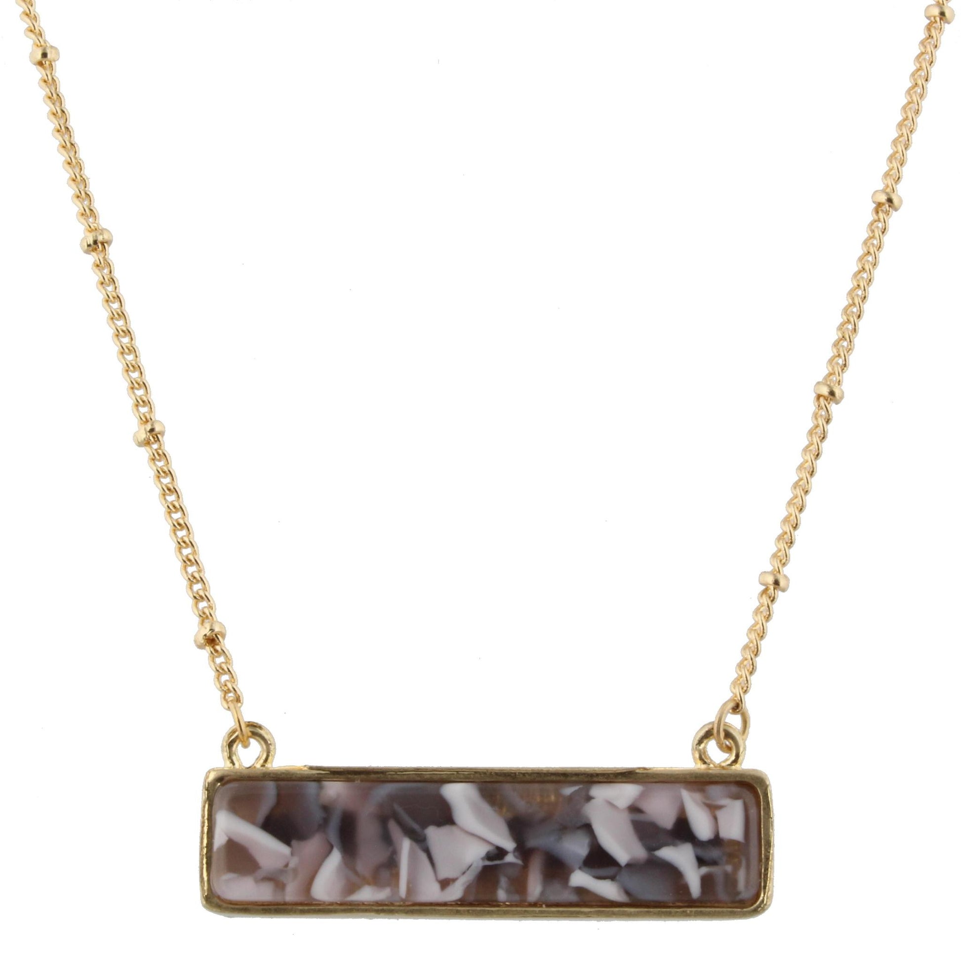 16" Gold Chain Necklace with Grey Marbled & Jet Marbled Double Sided Resin Rectangle, 3" Ext,