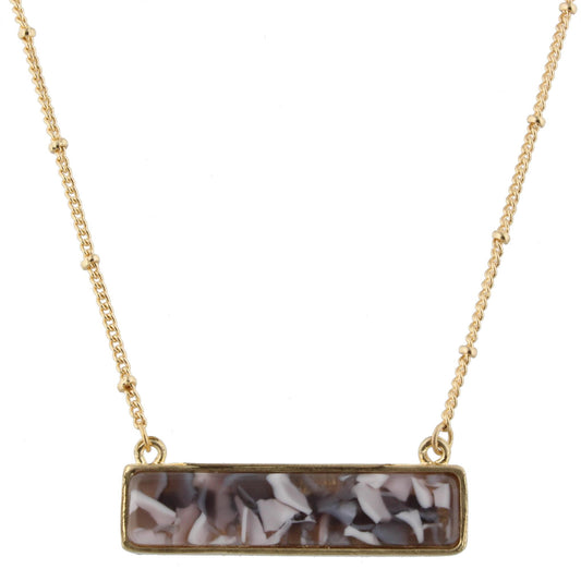 16" Gold Chain Necklace with Grey Marbled & Jet Marbled Double Sided Resin Rectangle, 3" Ext,