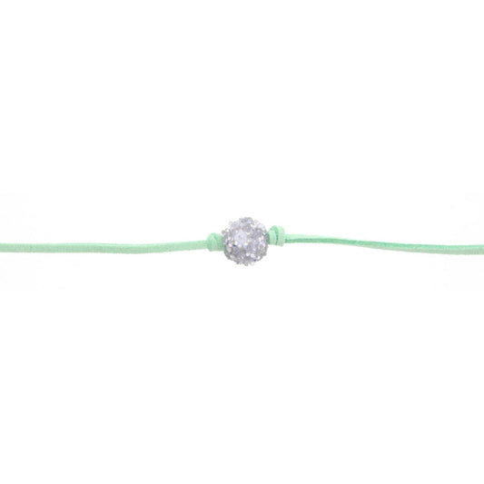 12" Kids Mint Green Choker Necklace with Silver AB Glitter Ball, 2" Ext