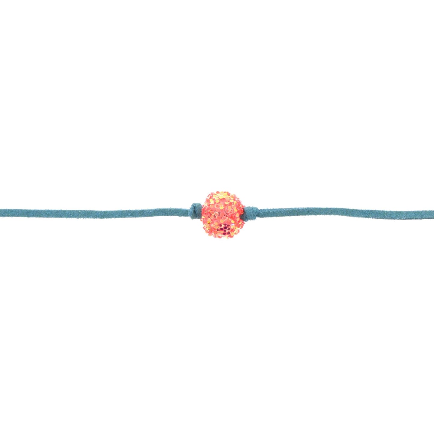 12" Kids Teal Choker Necklace with Coral Glitter Ball, 2" Ext