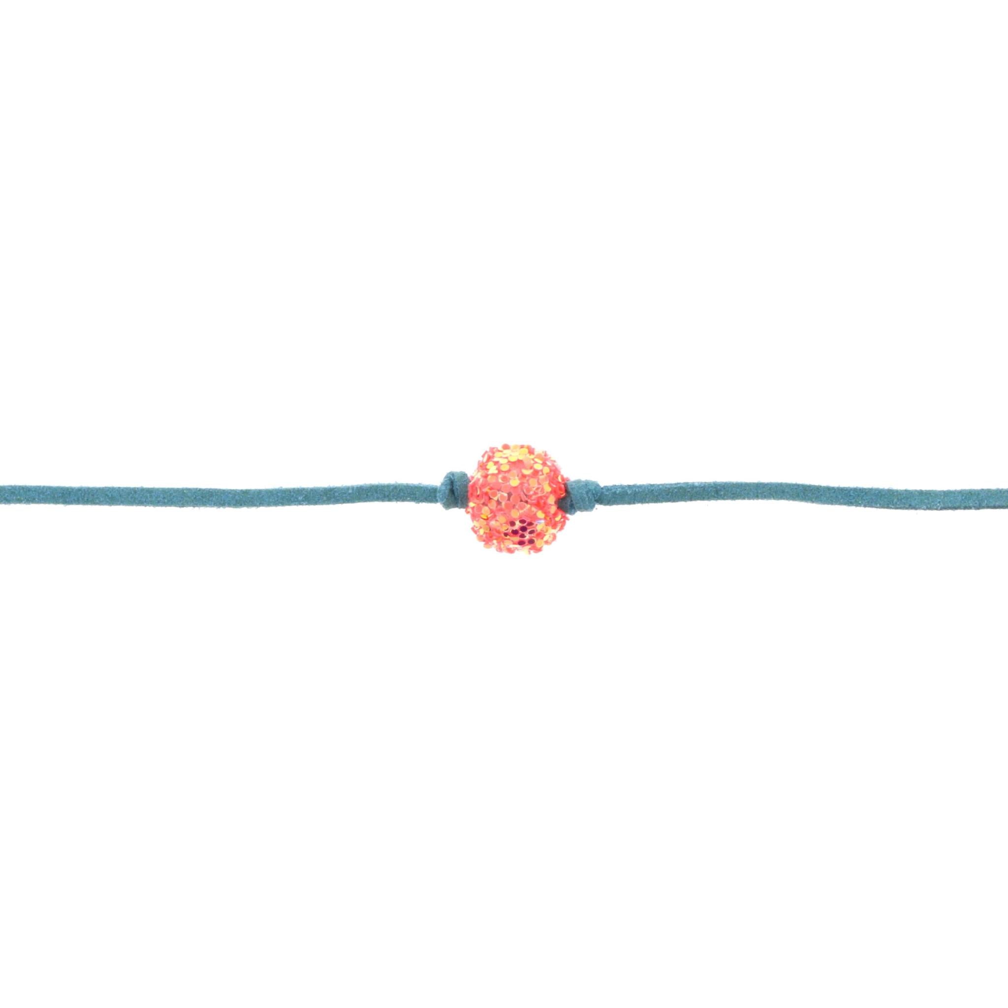 12" Kids Teal Choker Necklace with Coral Glitter Ball, 2" Ext