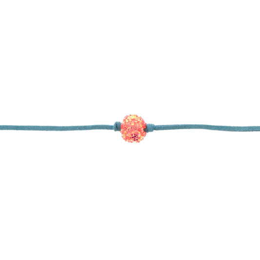 12" Kids Teal Choker Necklace with Coral Glitter Ball, 2" Ext