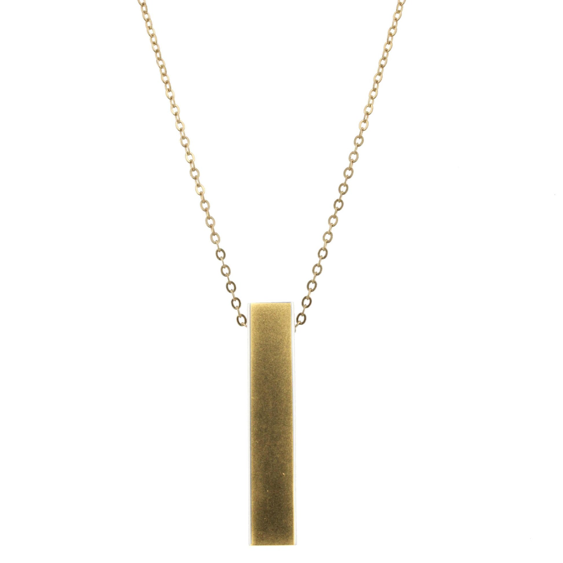 30" Gold Chain Necklace with Gold 3D Rectangle, 3" Ext
