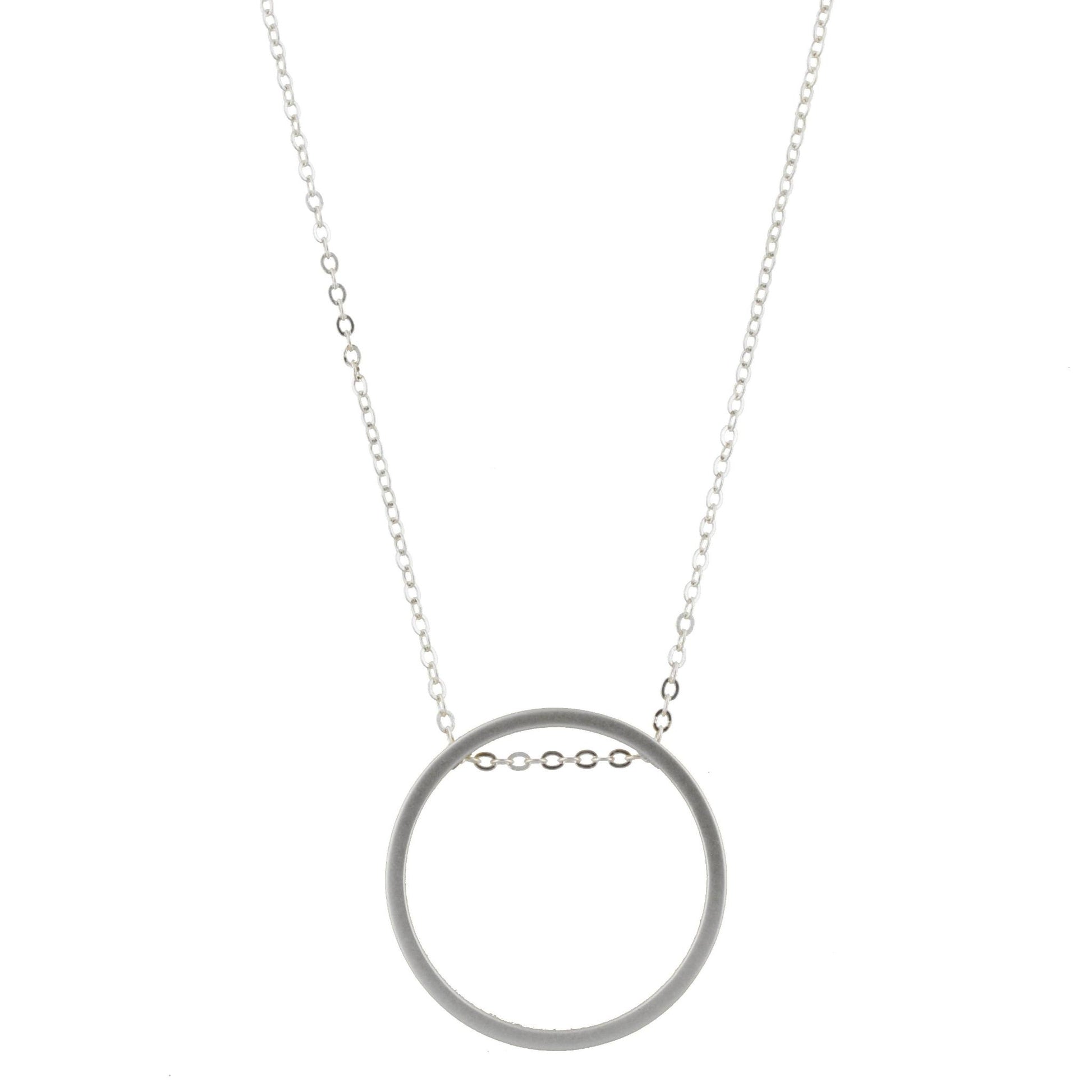 30" Silver Chain Necklace with Silver Circle, 3" Ext