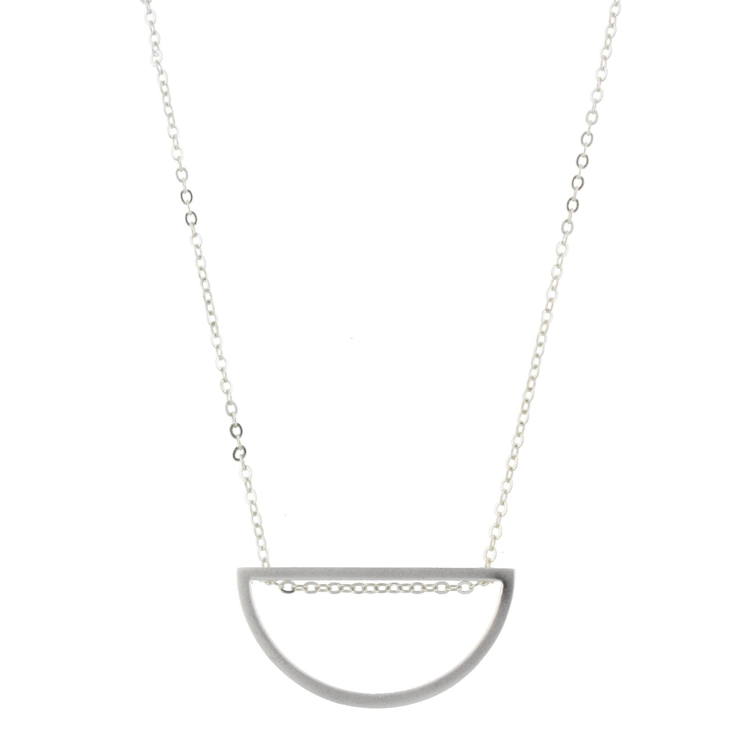 30" Silver Chain Necklace with Silver Half Circle, 3" Ext