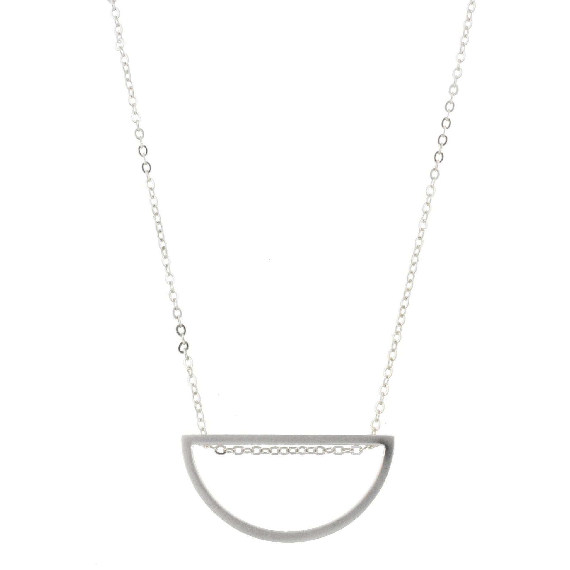 30" Silver Chain Necklace with Silver Half Circle, 3" Ext