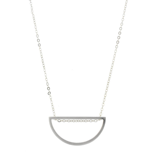 30" Silver Chain Necklace with Silver Half Circle, 3" Ext