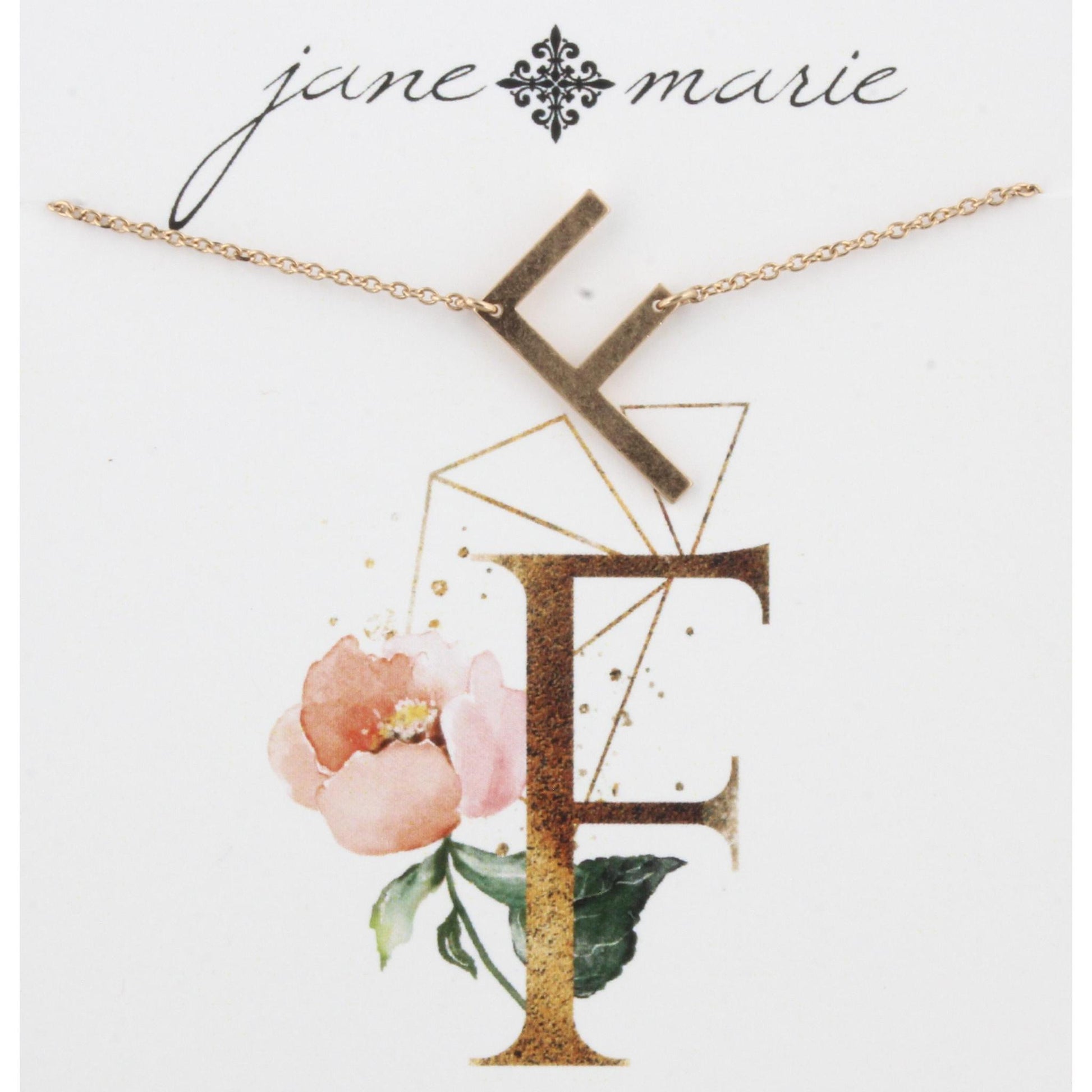 16" Gold F Initial Necklace, 3" Ext