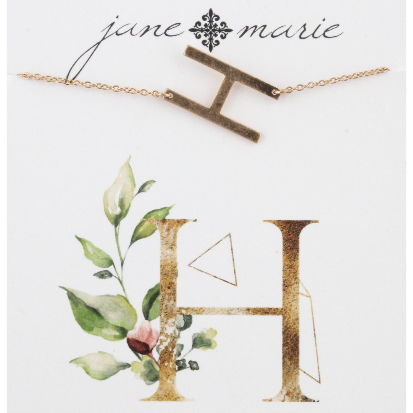 16" Gold H Initial Necklace, 3" Ext