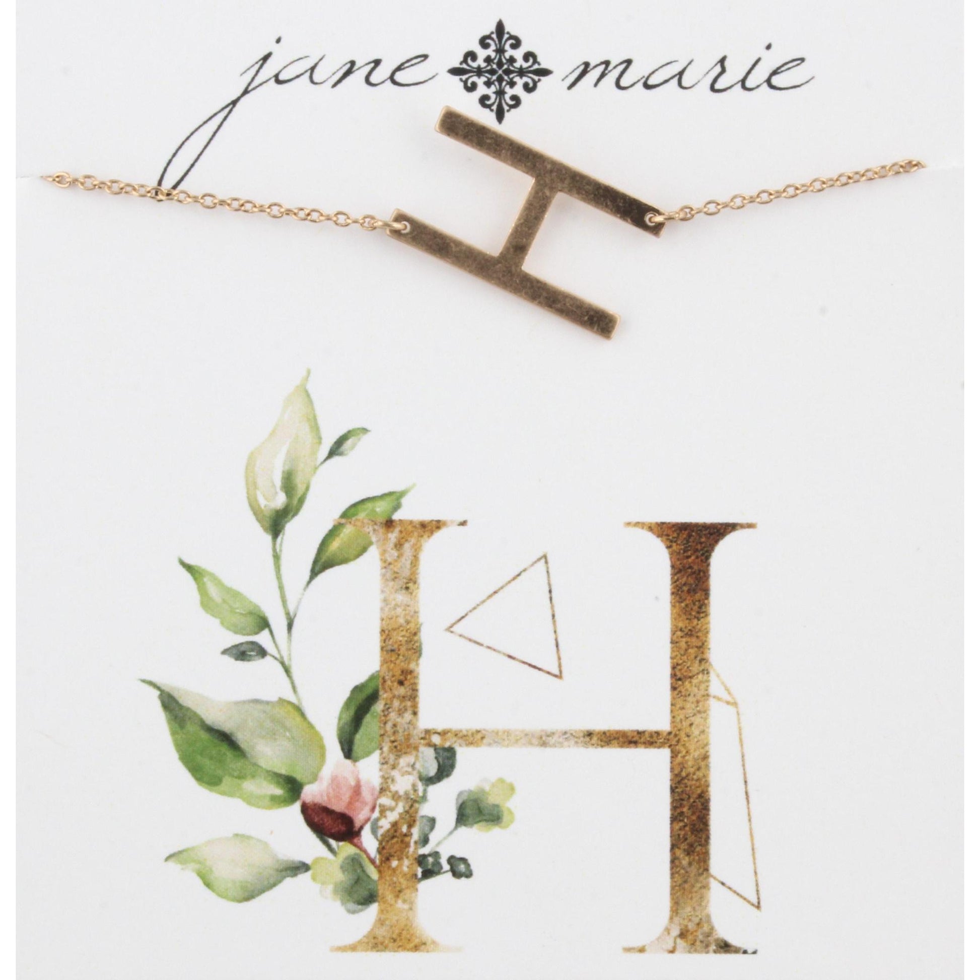 16" Gold H Initial Necklace, 3" Ext