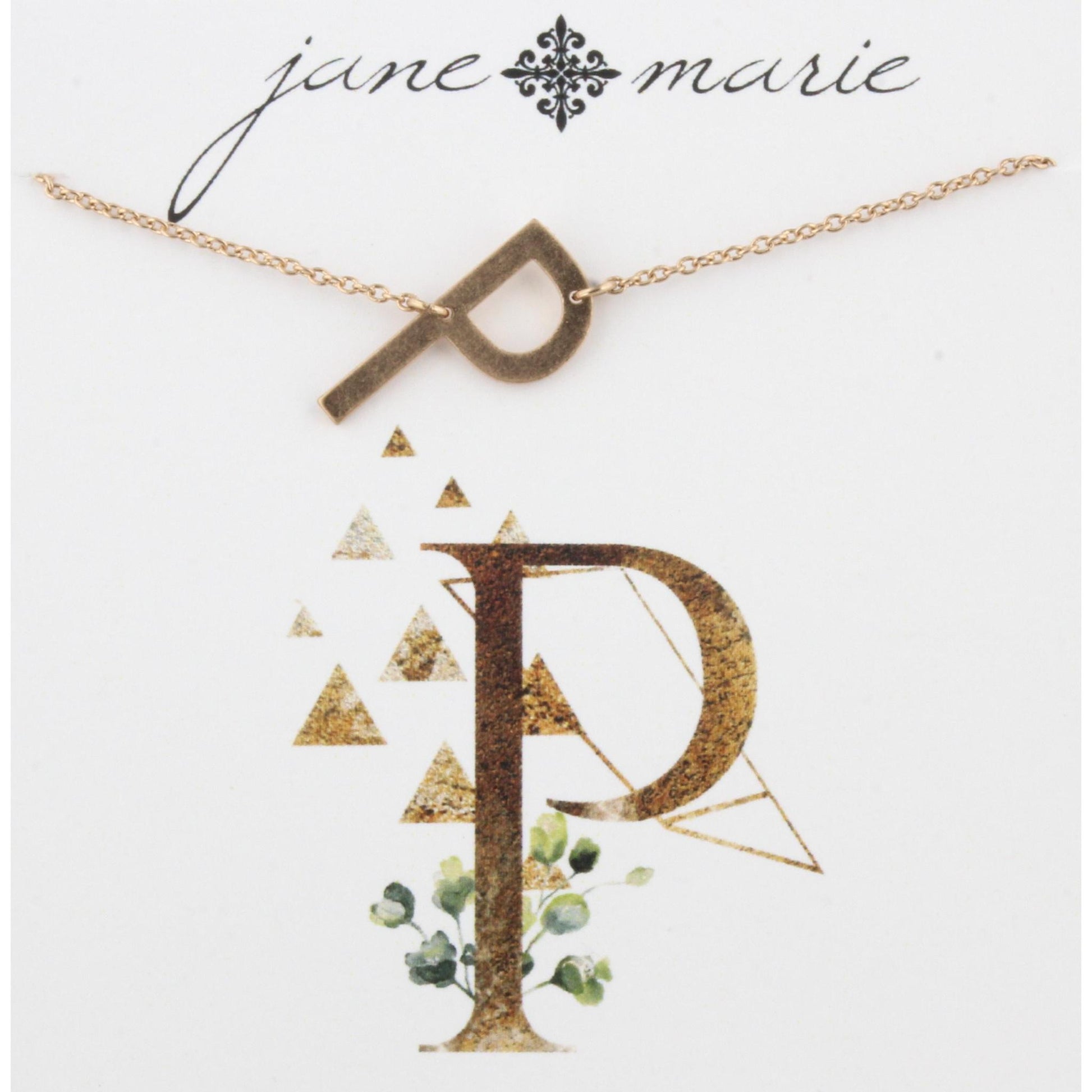 16" Gold P Initial Necklace, 3" Ext